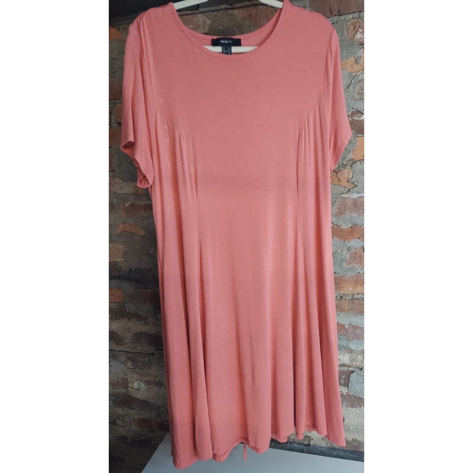 Forever 21+ Womens Plus Size Dress 2X Peach Short Sleeve Lace Up Back