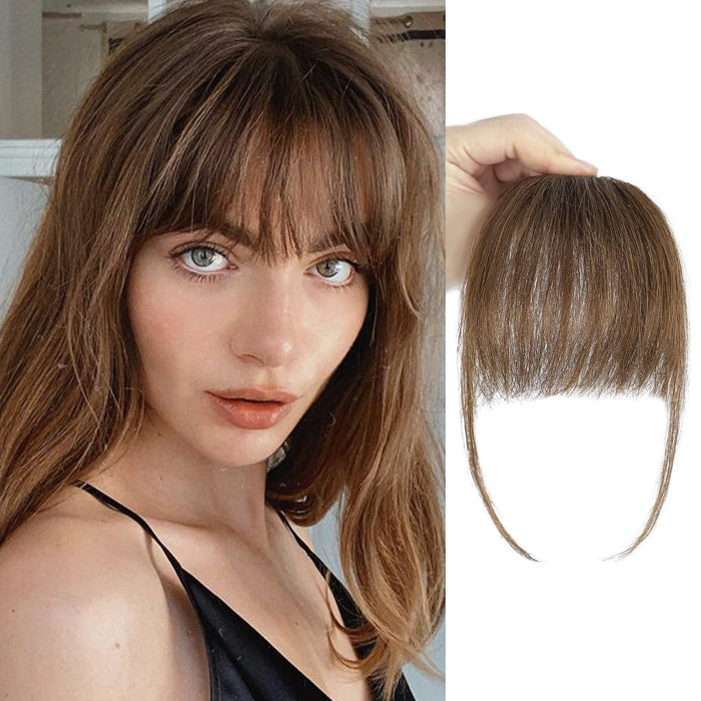 Womens Clip In Hair Bangs Brown Fringe Extension Natural Style Hairpiece