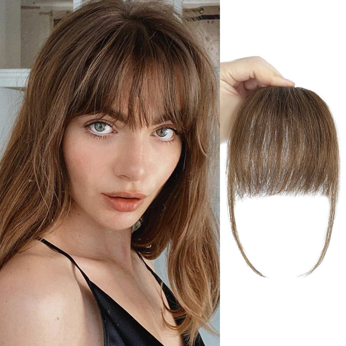 Womens Clip In Hair Bangs Brown Fringe Extension Natural Style Hairpiece