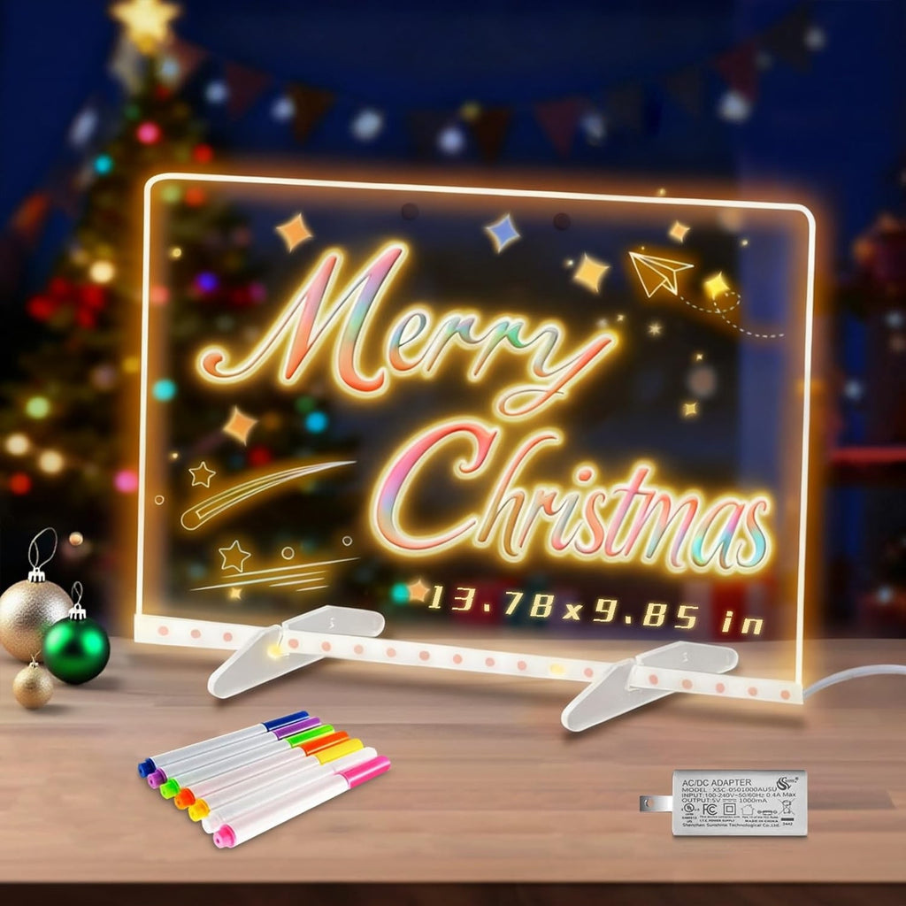 LED Light Up Drawing Message Board Erasable Reusable Sign Multicolor Markers Art