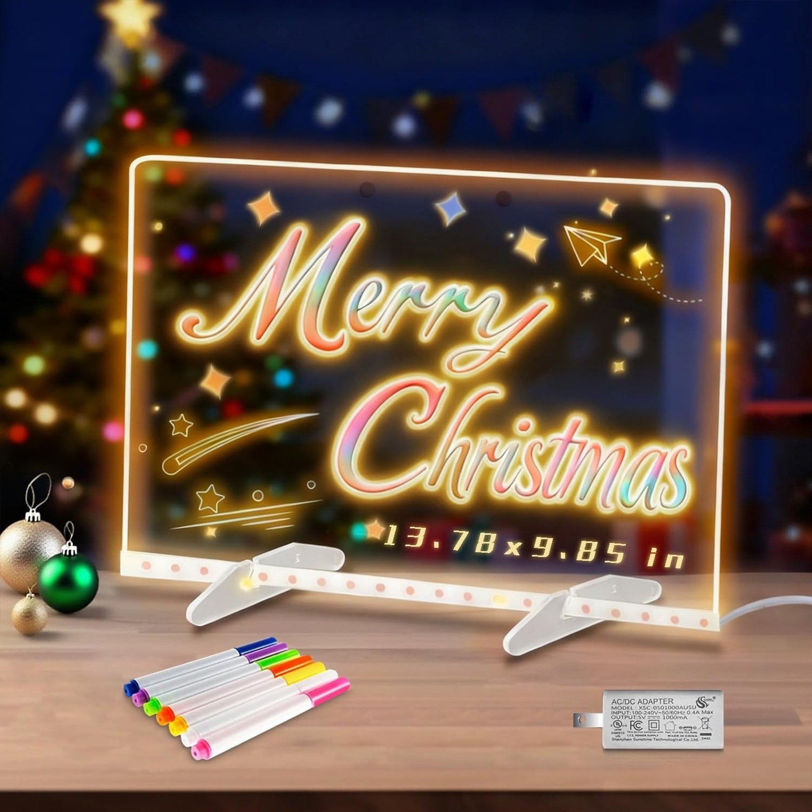 LED Light Up Drawing Message Board Erasable Reusable Sign Multicolor Markers Art