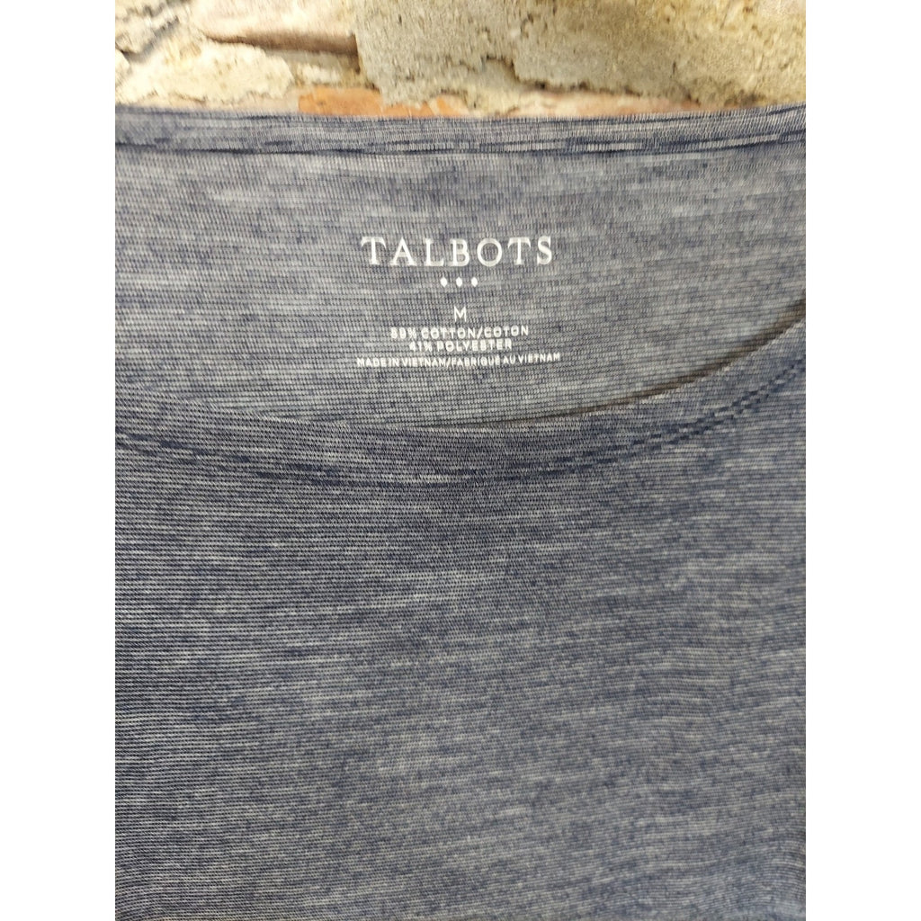 Talbots Womens Heather Blue 3/4 Sleeve Boat Neck Top Size M Cotton Polyester