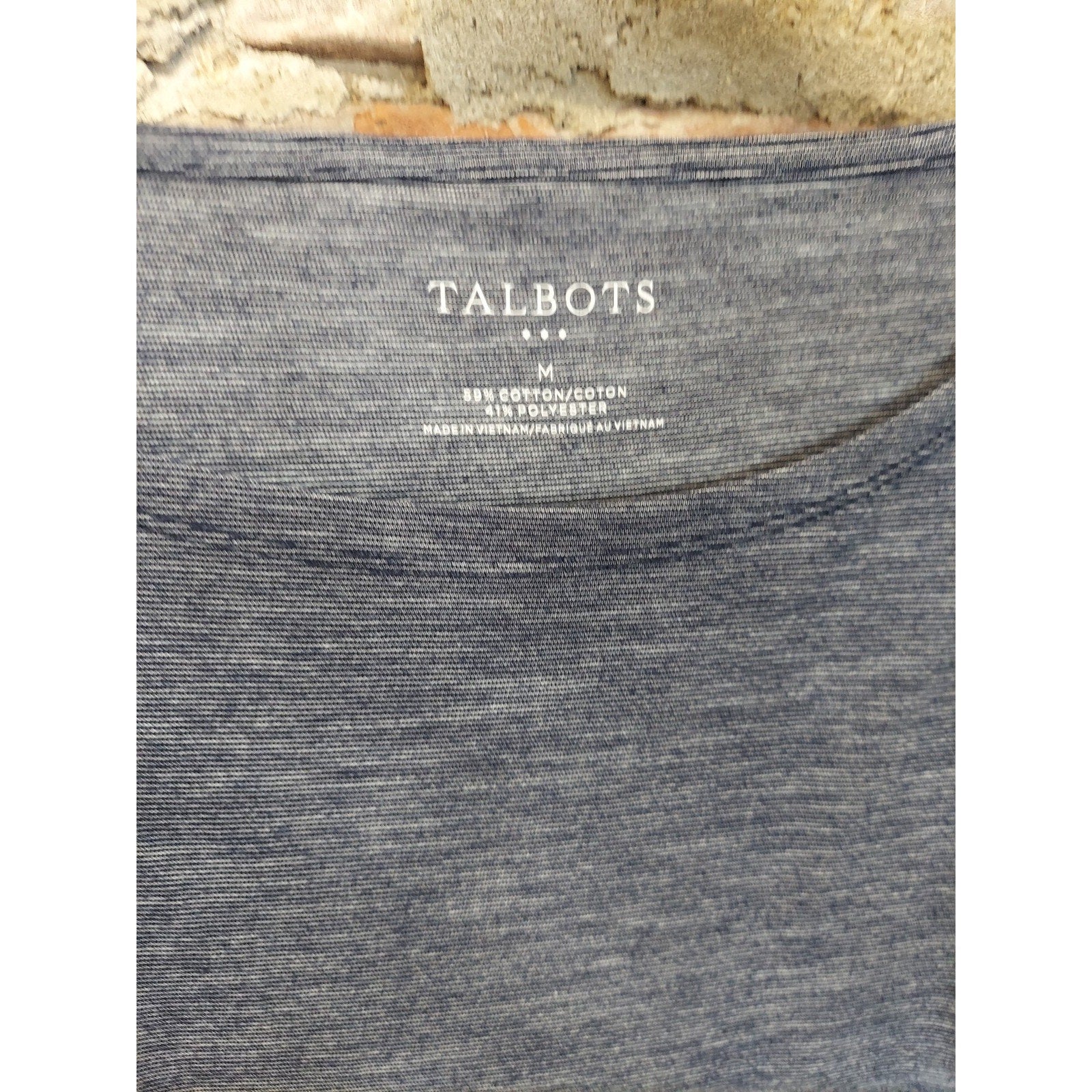 Talbots Womens Heather Blue 3/4 Sleeve Boat Neck Top Size M Cotton Polyester