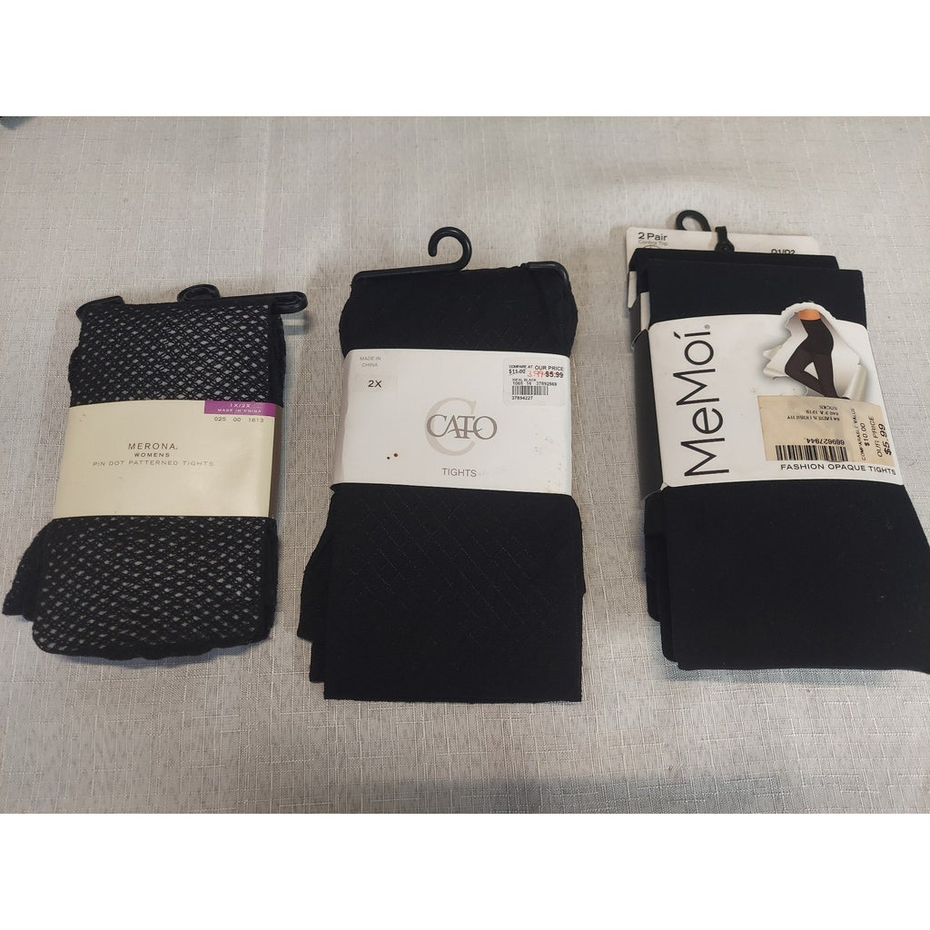Cato MeMoi Womens Tights Lot 3 Pair Black Pin Dot Patterned Opaque Plus 2X