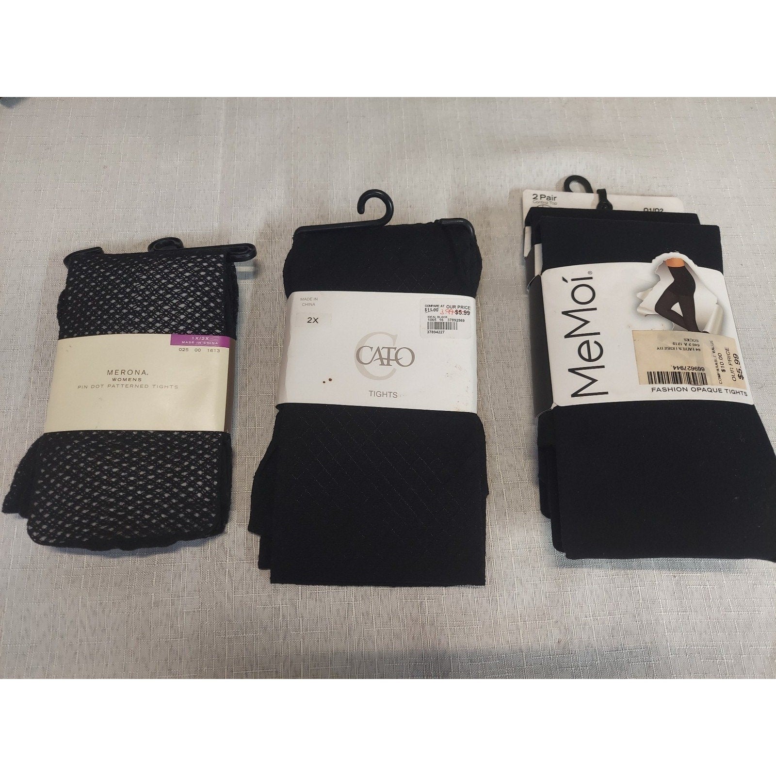 Cato MeMoi Womens Tights Lot 3 Pair Black Pin Dot Patterned Opaque Plus 2X