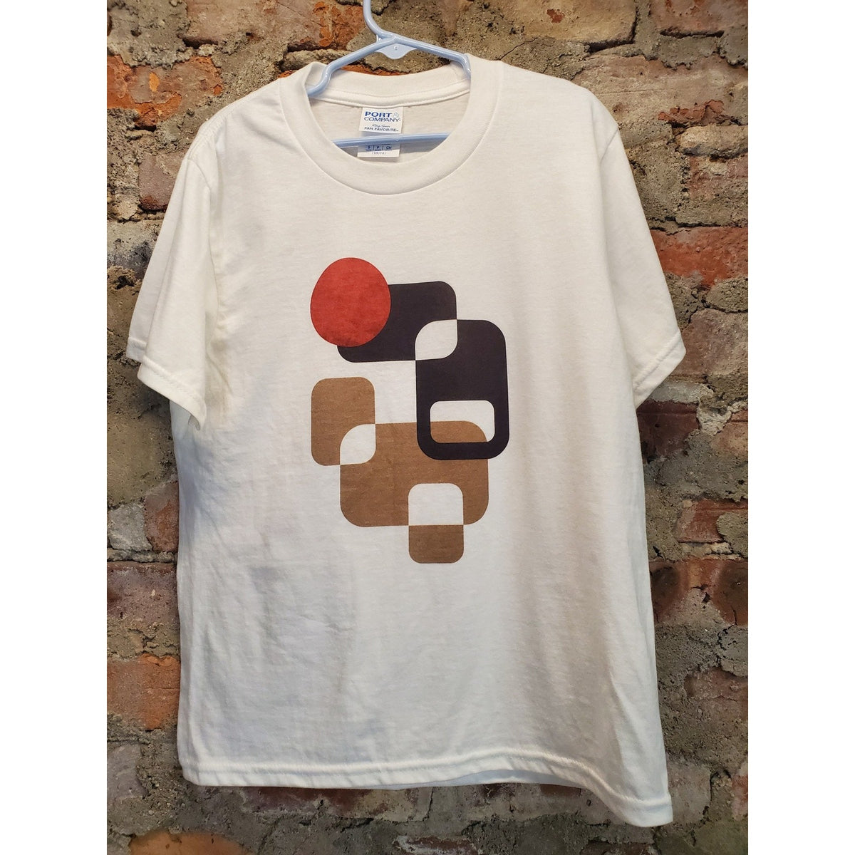 Mens T Shirt S White Geometric Graphic Short Sleeve Ring Spun Fan