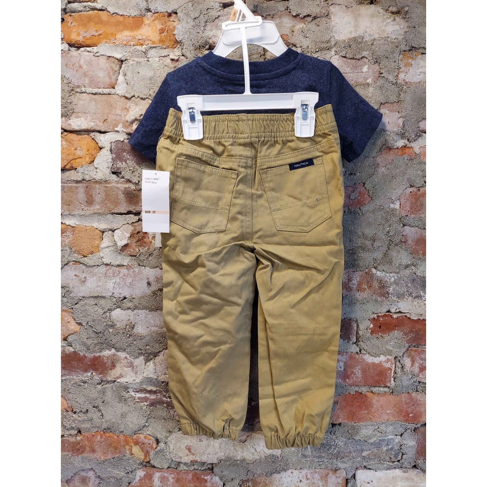 Nautica Boys T Shirt Jogger Pants Set 2T Navy Blue Khaki NWT Graphic Logo