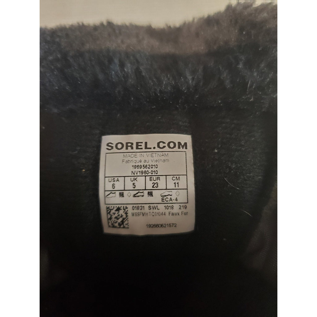 Sorel Kids Snow Winter Boots Size 6 Black Faux Fur Lined Waterproof Warm