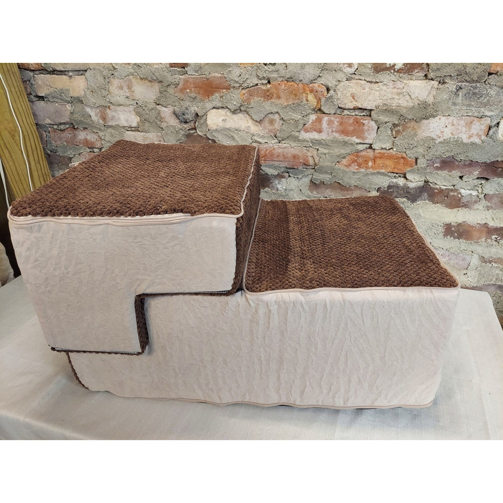 Pet Stairs Dog Steps Cats 4 Step Portable Removable Washable Cover Brown Beige