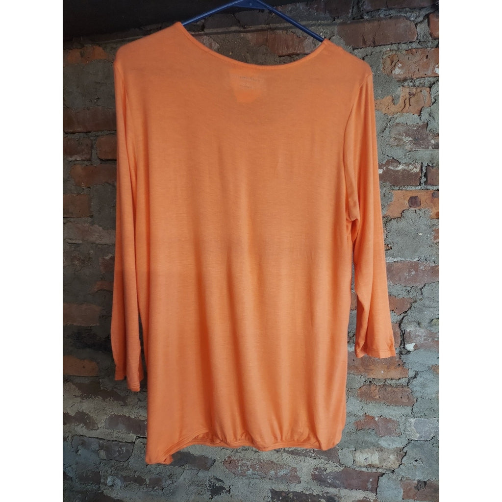 Croft & Barrow Womens 3/4 Sleeve Top 1X Orange NWT Scoop Neck Gathered