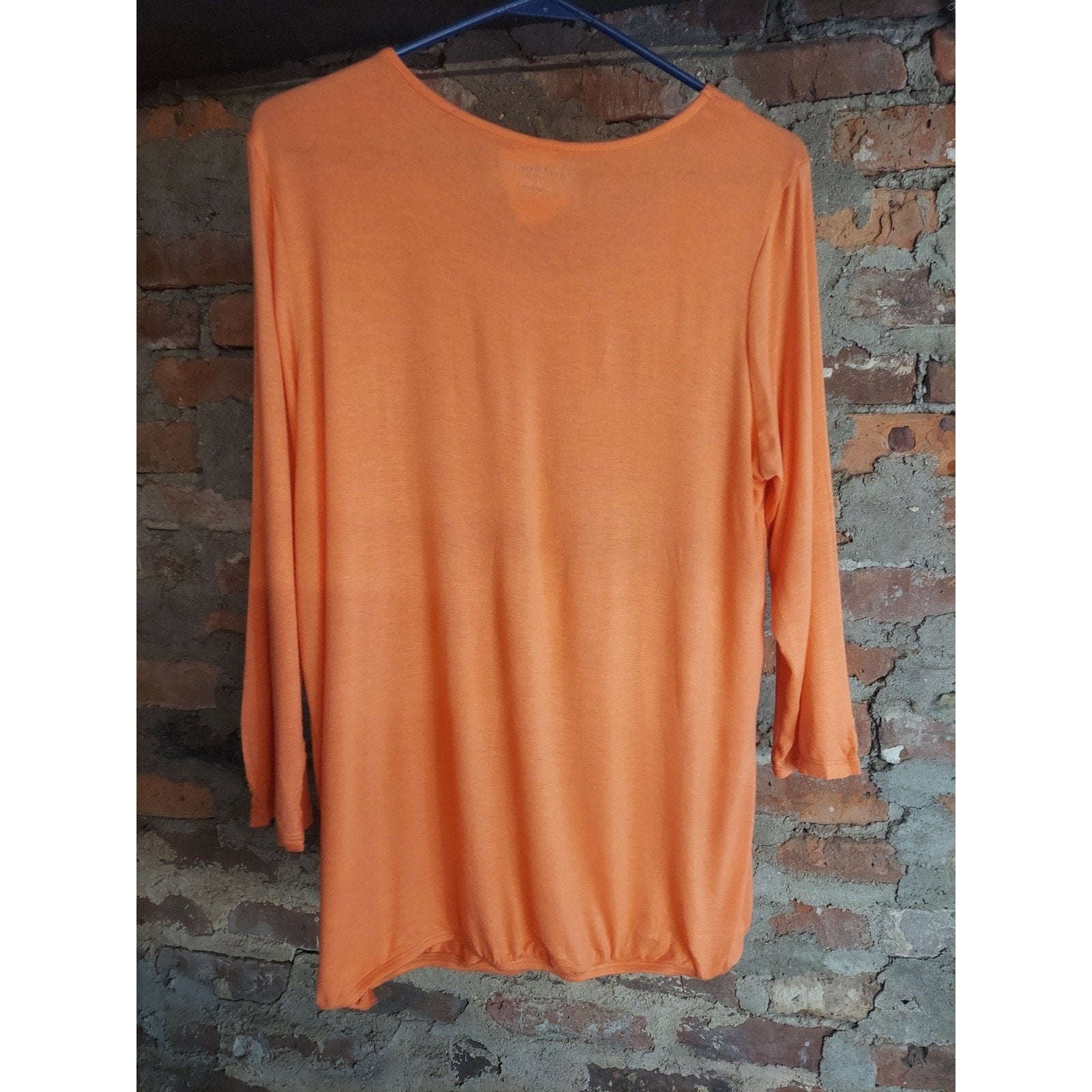 Croft & Barrow Womens 3/4 Sleeve Top 1X Orange NWT Scoop Neck Gathered