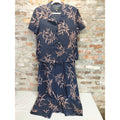 Spenser Jeremy Womens 2 Piece Set Size 16 Navy Peach Bamboo Leaf Print Silk
