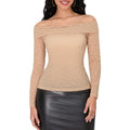 Blooming Jelly Womens XL Off Shoulder Long Sleeve Lace Fitted Top Nude Beige