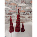 Set of 3 Red Velvet Christmas Cone Trees Tabletop Holiday Mantle Decor 16 Inch