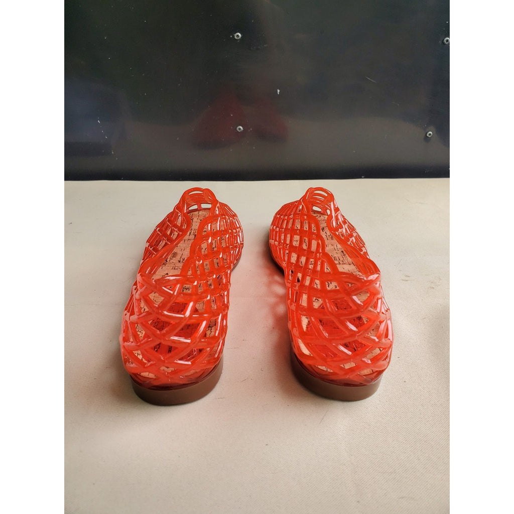 Womens Red Jelly Woven Caged Slip On Flats Shoes US 10 EU 41 Cork Insole