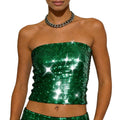Wildfems Womens Tube Top Crop L XL Green Sequin Strapless Shimmer Party