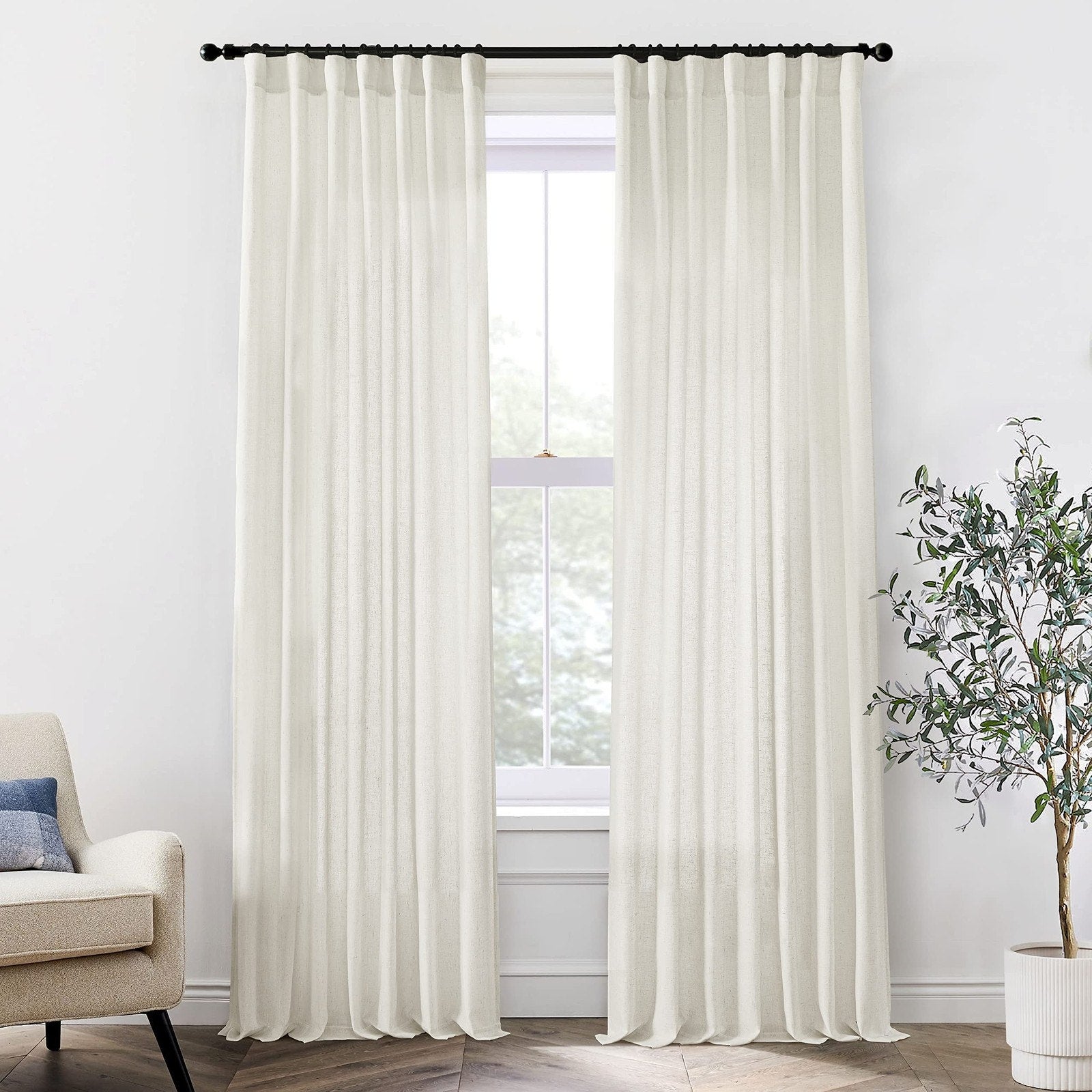Linen Window Curtain 2 84" Panels Cream Ivory Off White Textured Woven Cotton