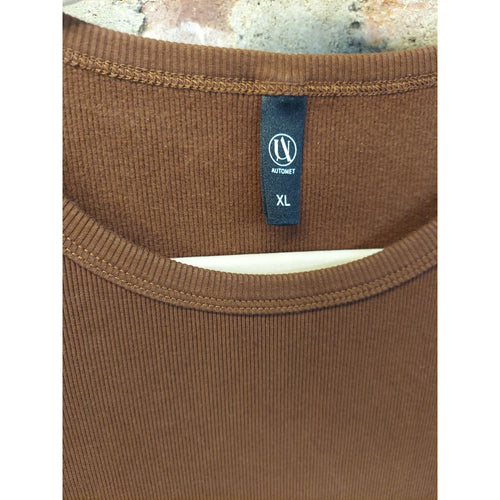 AUTONEY Womens Long Sleeve Shirt XL Brown Ribbed Crewneck Basic Top