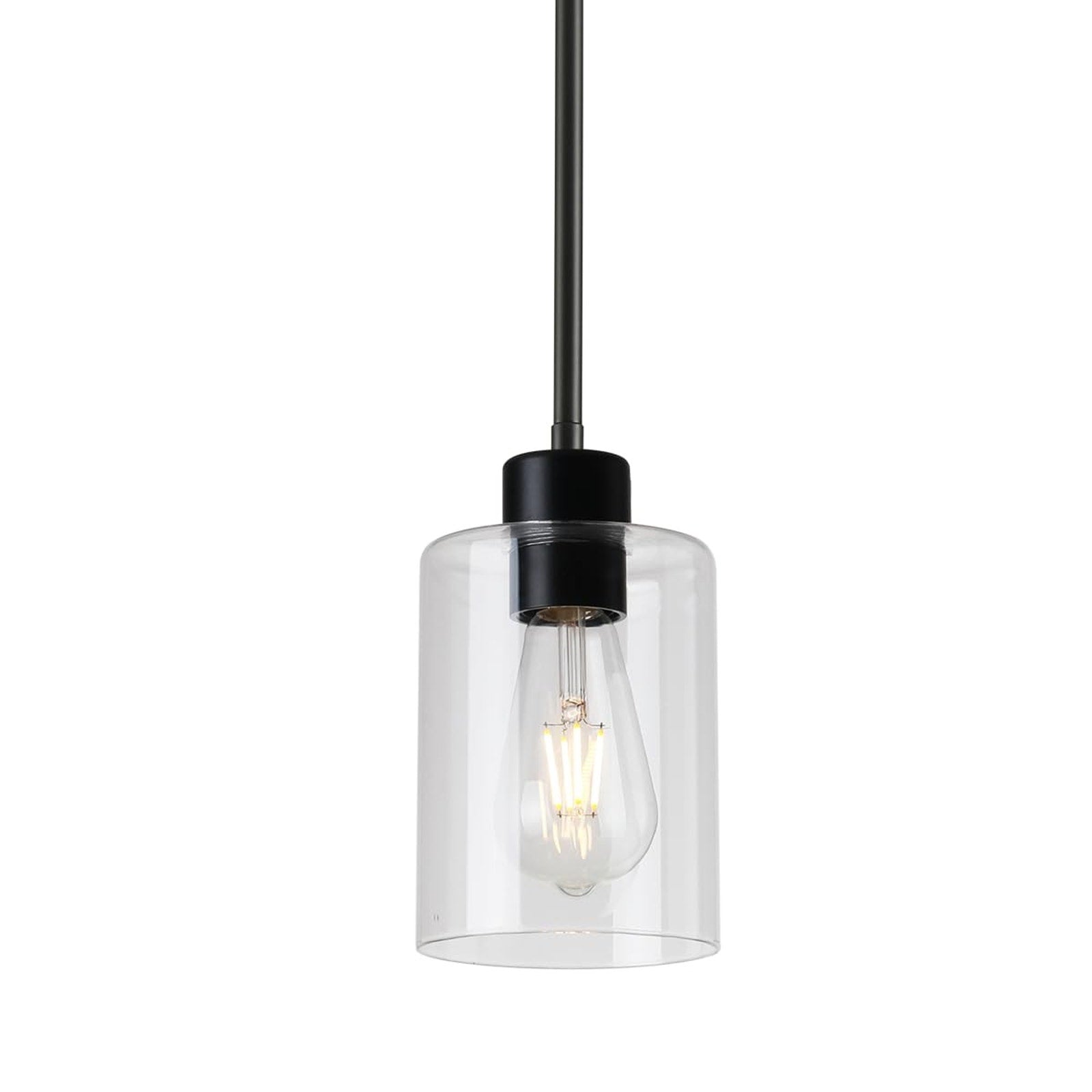 Modern Industrial Pendant Light Clear Glass Shade Hanging Ceiling Fixture Black
