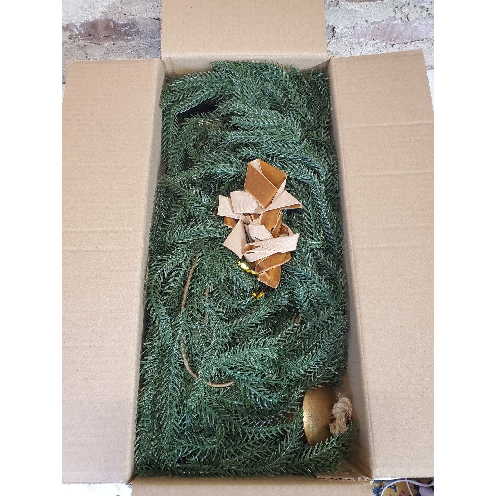 Christmas Garland Artificial Faux Pine Large Golden Bells Rustic Farmhouse Decor