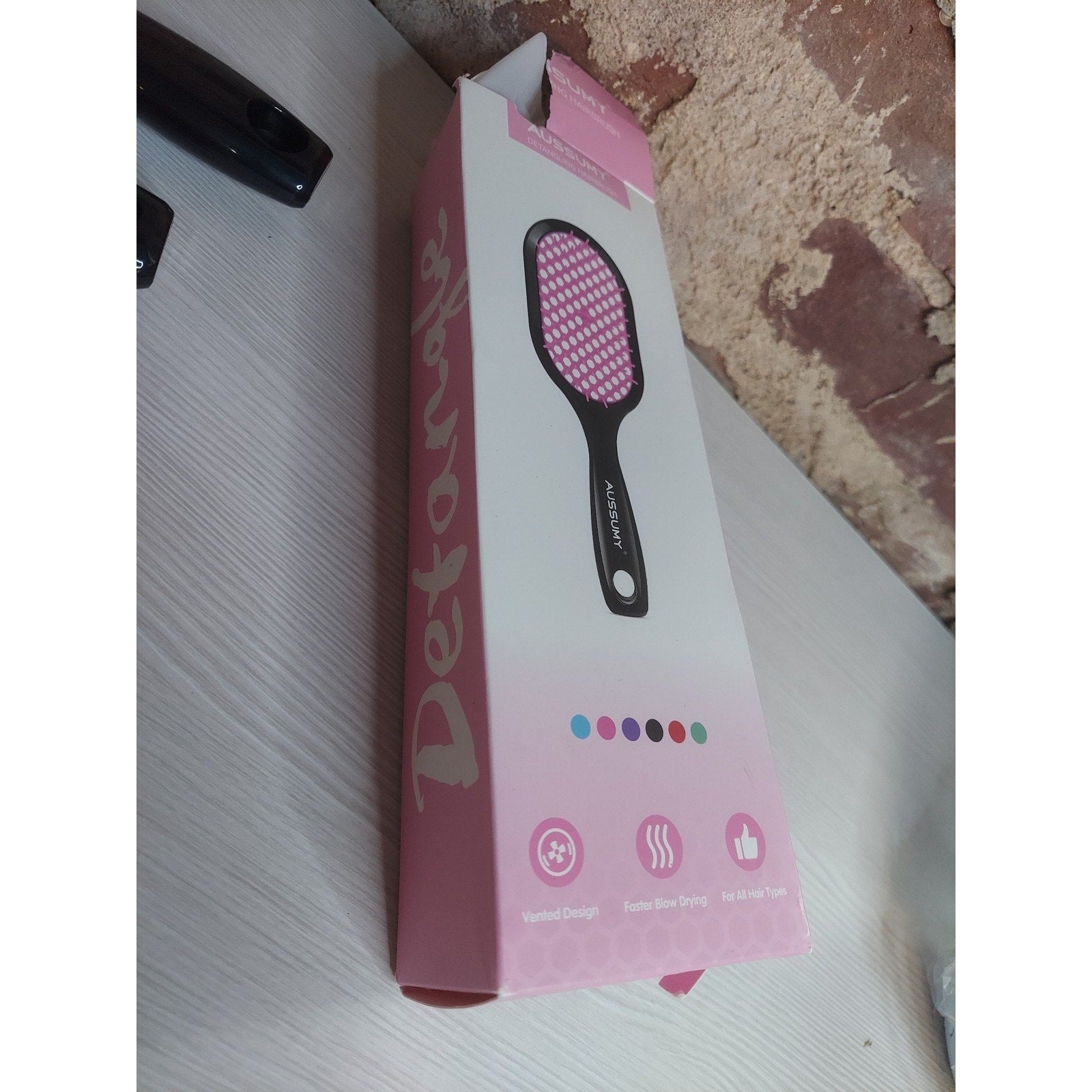 DUSSURY Detangling Hair Brush Vented Faster Blow Drying Set 2 Pink Black