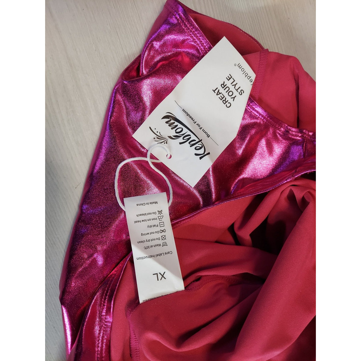 Kepbloom Womens Metallic Pink Bodysuit XL High Neck Sleeveless Leotard Zipper