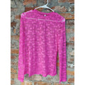 Womens Hot Pink Sheer Lace Floral Long Sleeve Crew Neck Mesh Top M