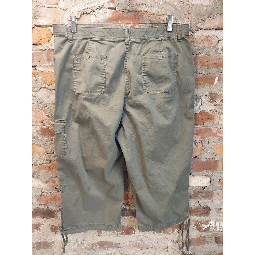 Karen Scott Womens Capri Pants 18 Olive Green Cargo Cotton Drawstring Hem