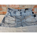 Madden NYC Womens Denim Mini Skirt XL Light Wash Blue Raw Hem Front Pockets