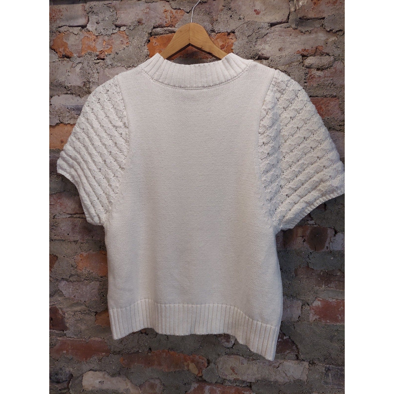 SUGARLIPS Womens Cream Short Sleeve Knit Mock Neck Sweater Top Ribbed M