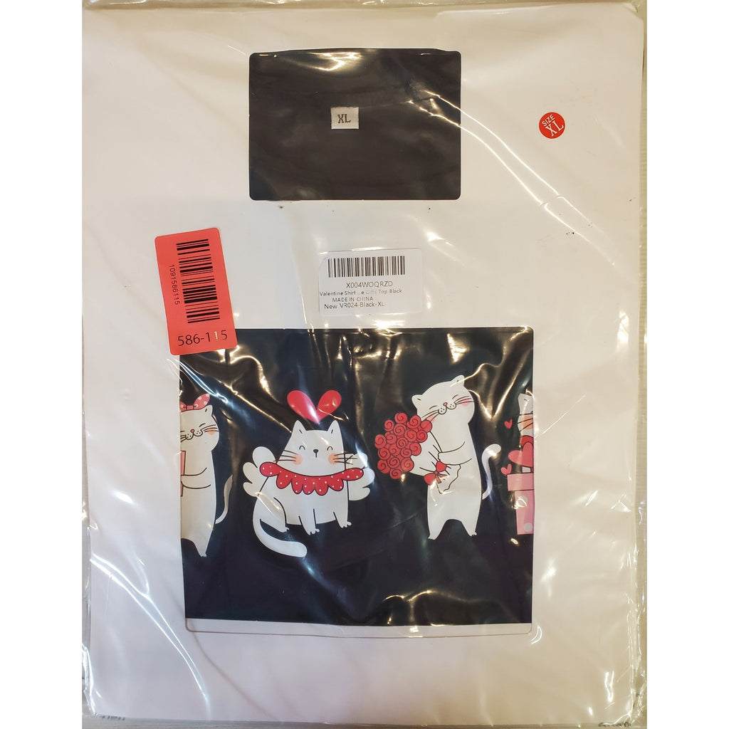Womens Valentine Cats Graphic T Shirt XL Black Hearts Valentines Day Tee