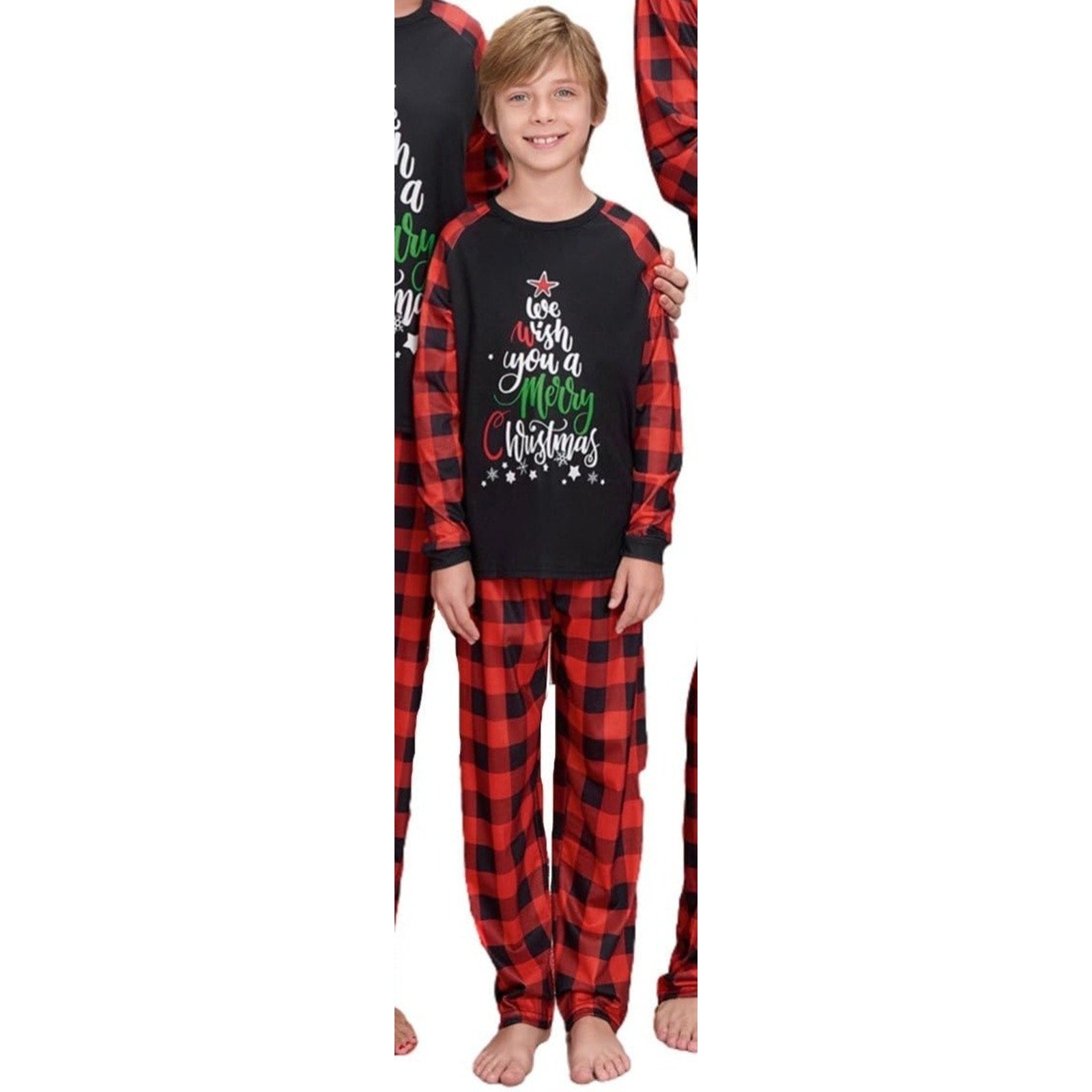 Boys Sz 12 Christmas Pajamas Set Red Black Buffalo Plaid Merry Christmas Graphic