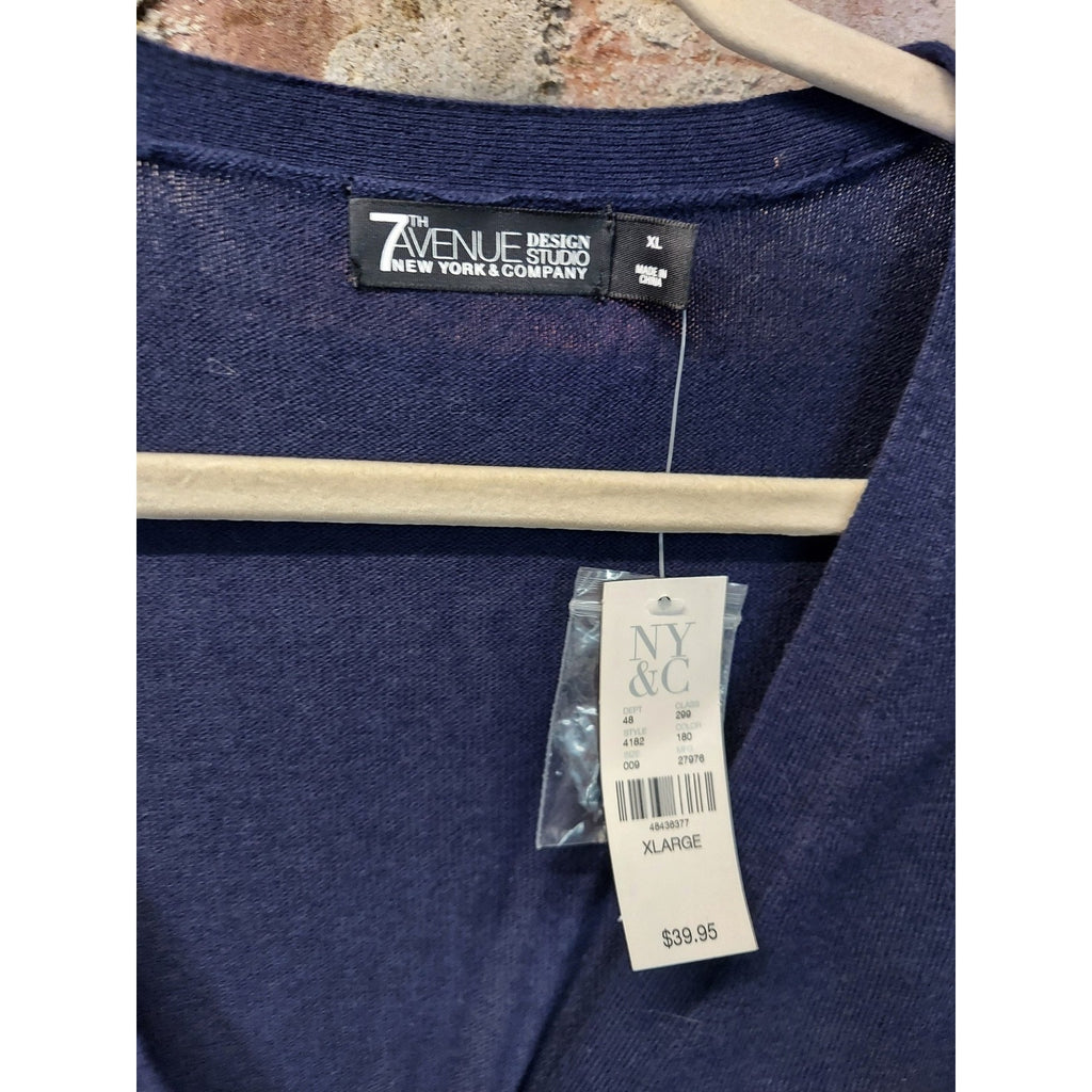 New York Company 7th Avenue Womens Cardigan XL Navy V Neck Long Sleeve Button Up