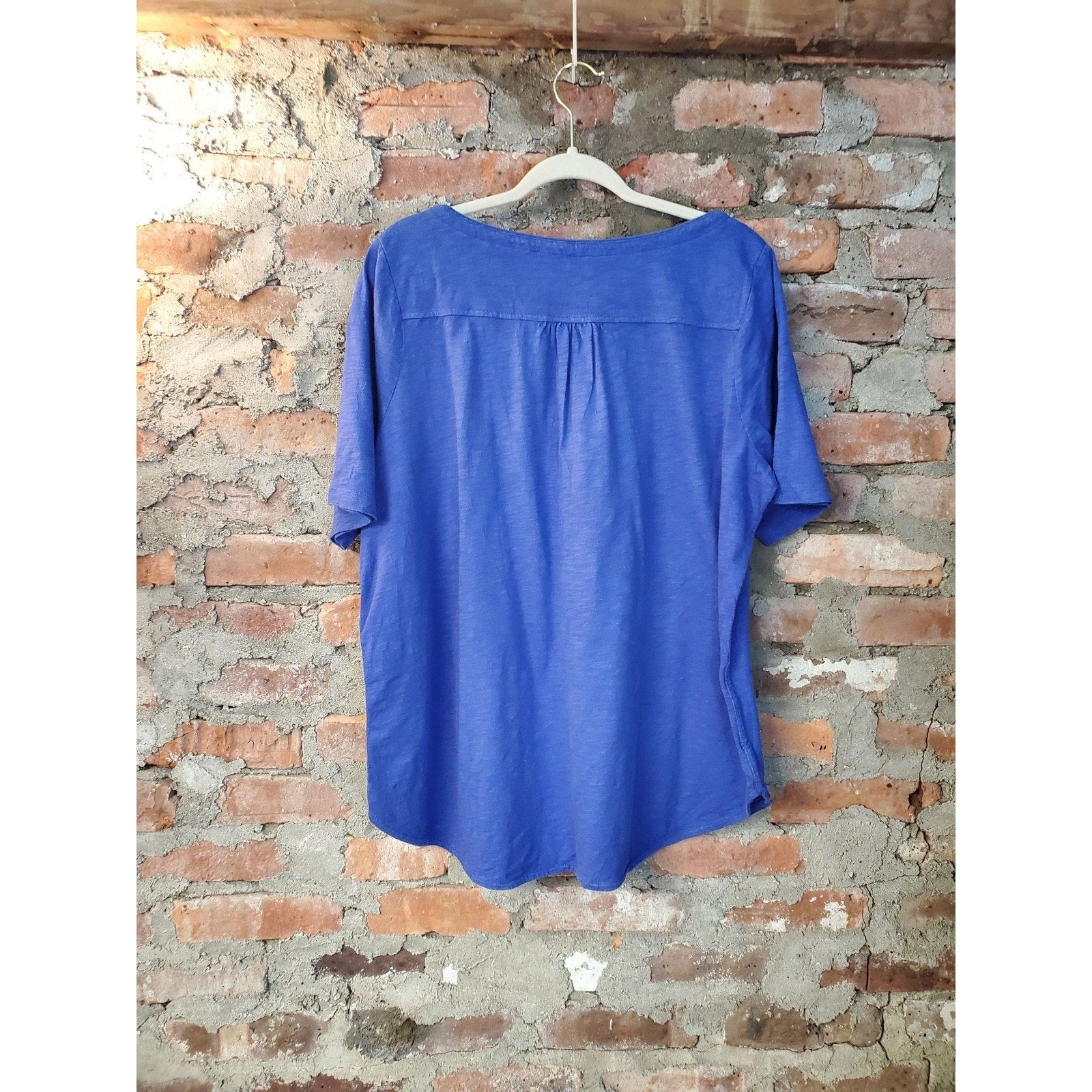 Lands' End Womens Plus Size 1X T-Shirt Top Blue Short Sleeve Scoop Neck