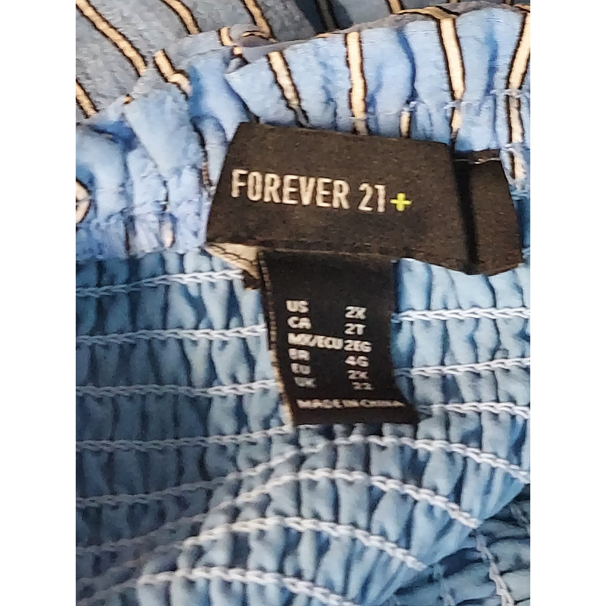 FOREVER 21+ Womens Plus Size 2X Blue Striped Smocked Strapless Wide Leg Jumpsuit