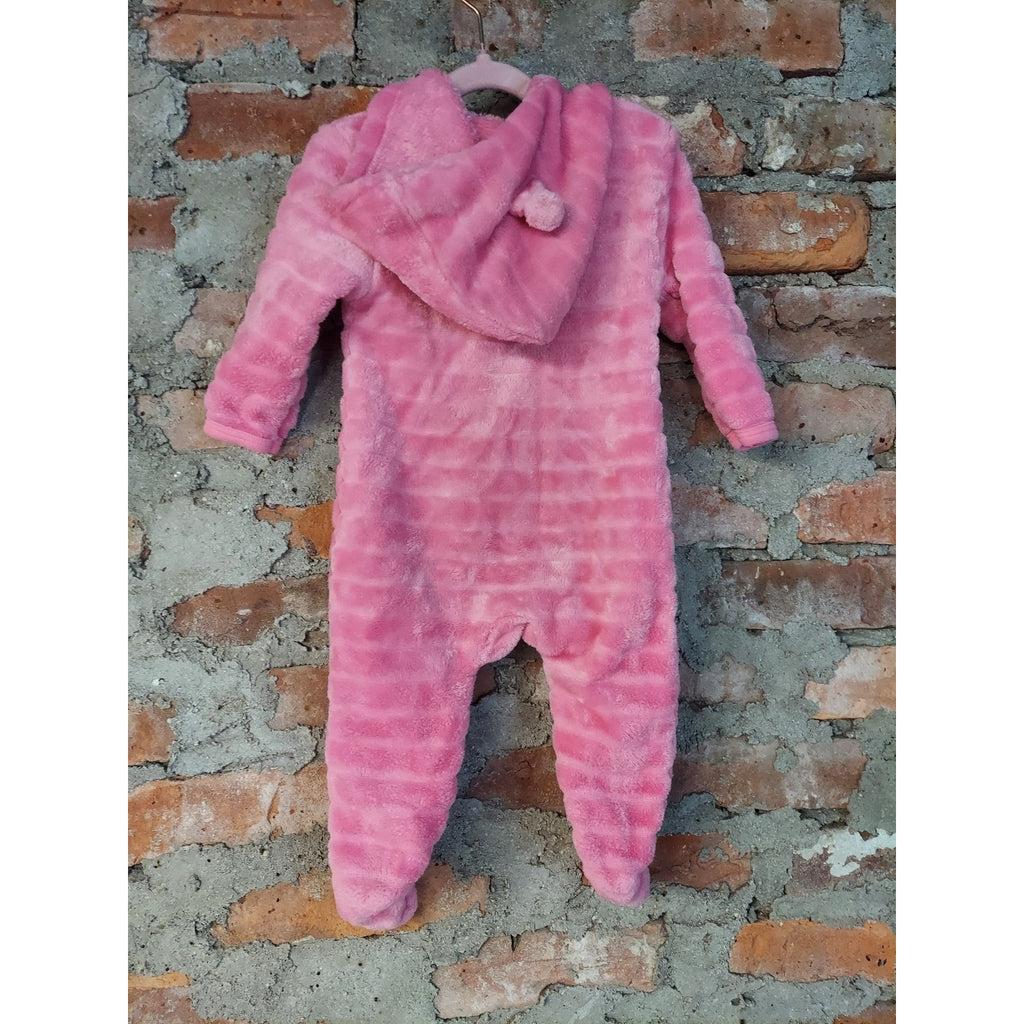 Hello Kitty Infant Girls Romper Sleepsuit Jumpsuit Pink Plush Hooded Full Zip 9M