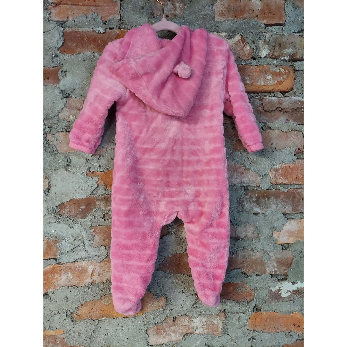Hello Kitty Infant Girls Romper Sleepsuit Jumpsuit Pink Plush Hooded Full Zip 9M