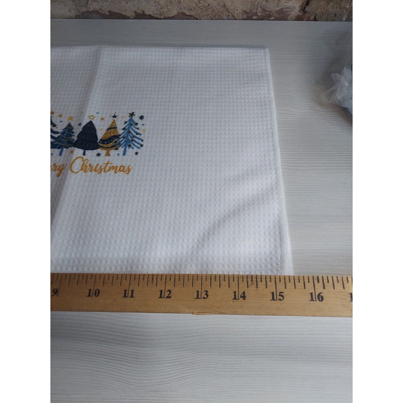 Christmas Kitchen Towel Waffle Weave Merry Christmas Trees Holiday Decor White