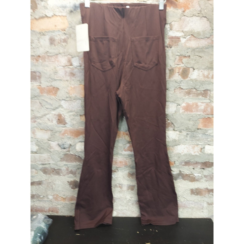 Womens Maternity Flare Leg Pants XS Dark Brown Rayon Nylon Spandex NWT