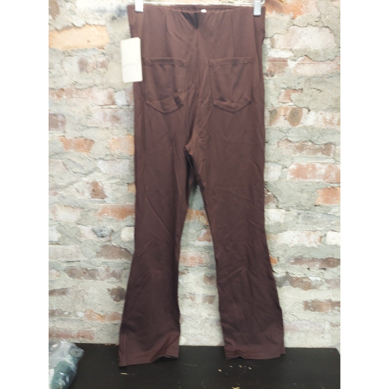 Womens Maternity Flare Leg Pants XS Dark Brown Rayon Nylon Spandex NWT