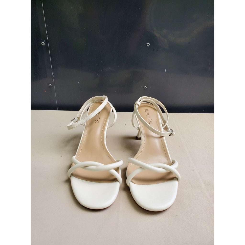 SLXCHBSL Womens Heeled Sandals Size 8 White Ankle Strap Open Toe Dress Party