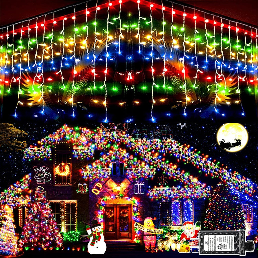 Christmas Lights Outdoor Decorations 400 LED 33' 8 Modes Curtain Icicle 75 drops