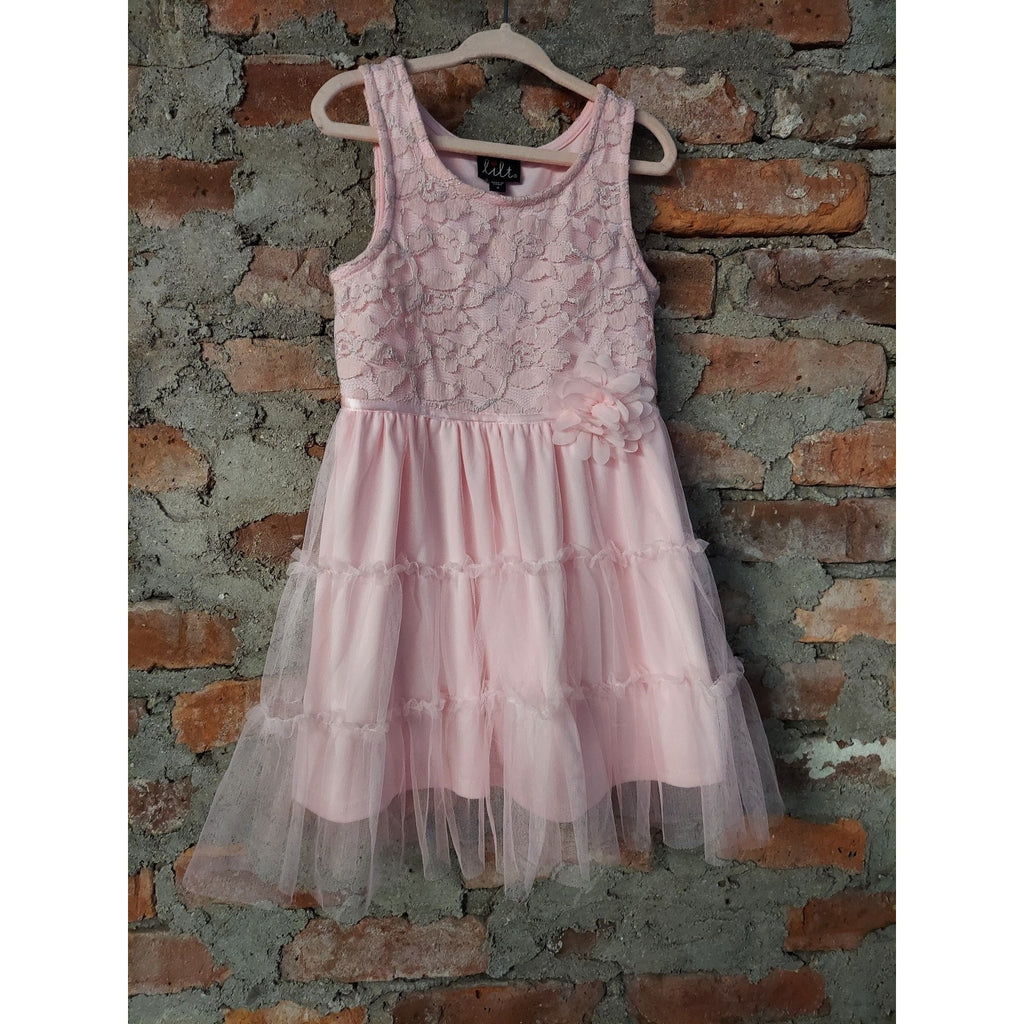 Lilt Girls Pink Dress Size 4 Lace Bodice Tulle Skirt Ruffle Floral Applique