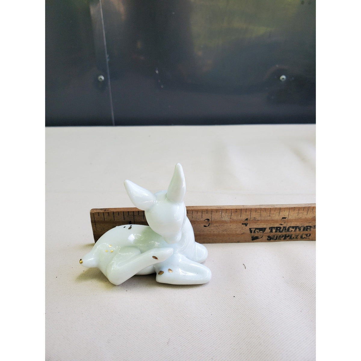 Enesco Fawn Deer Figurine Lying Gold Spots Light Blue White Animal Decor 3 Inch