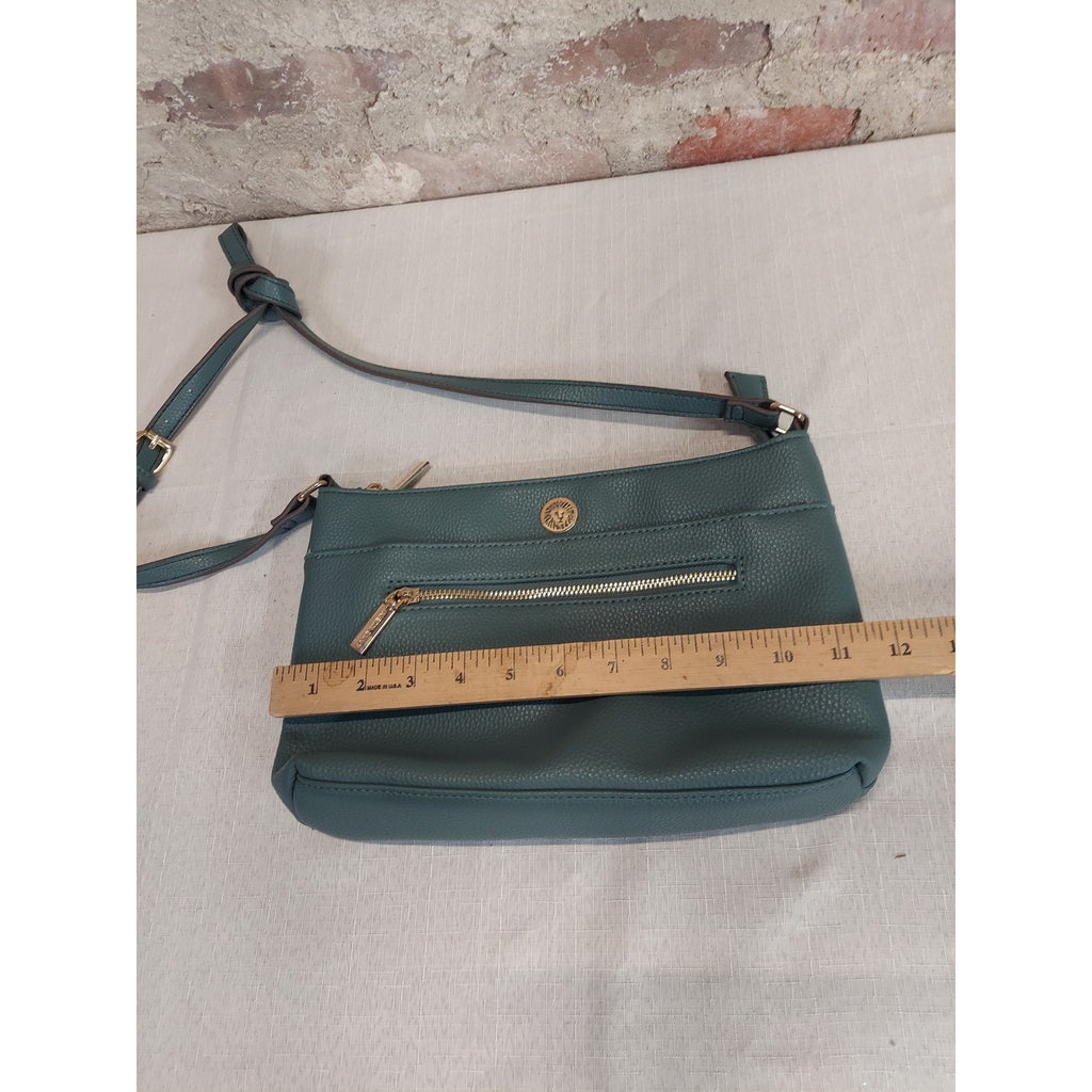 Anne Klein Teal Faux Leather Crossbody Bag Adjustable Strap Womens Handbag Purse