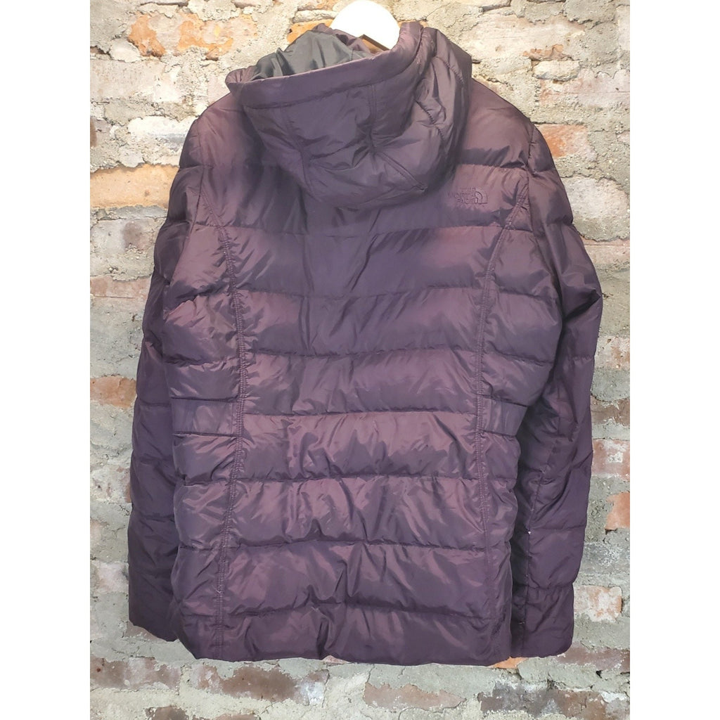 North Face Womens Puffer Jacket Hooded XL Purple 550 Down Fill Insulated