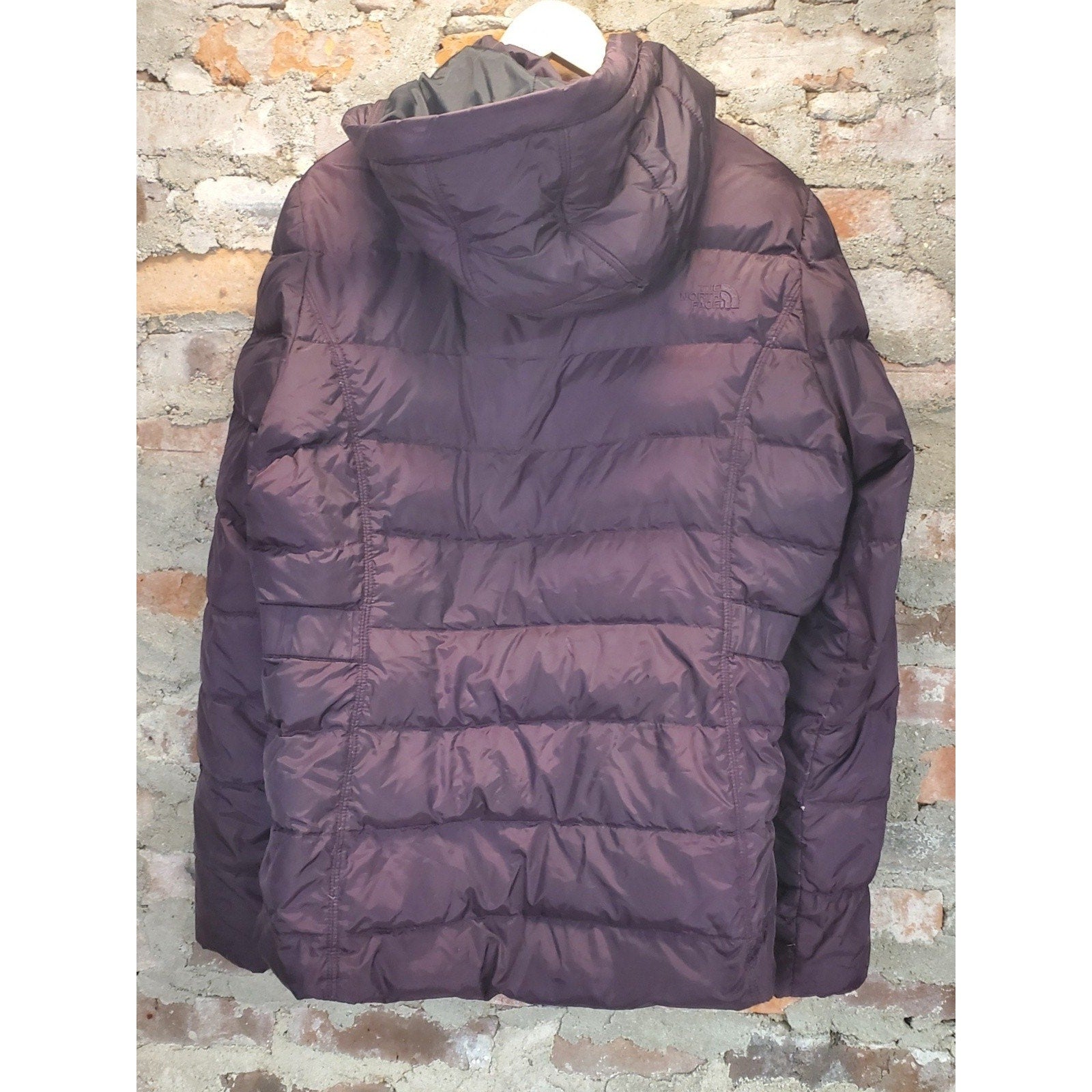 North Face Womens Puffer Jacket Hooded XL Purple 550 Down Fill Insulated