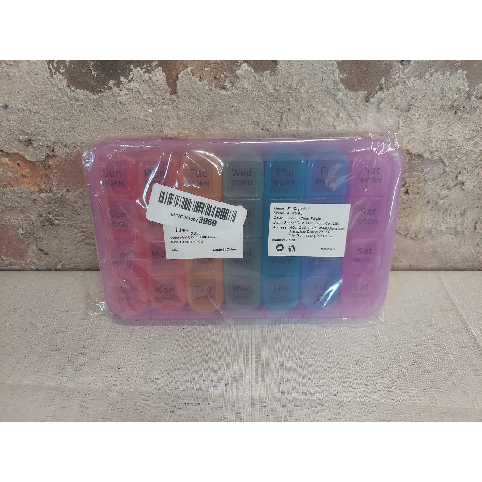 Pill Organizer Weekly 7 Day 4 Times Daily Medicine Vitamin Box Multicolor Purple
