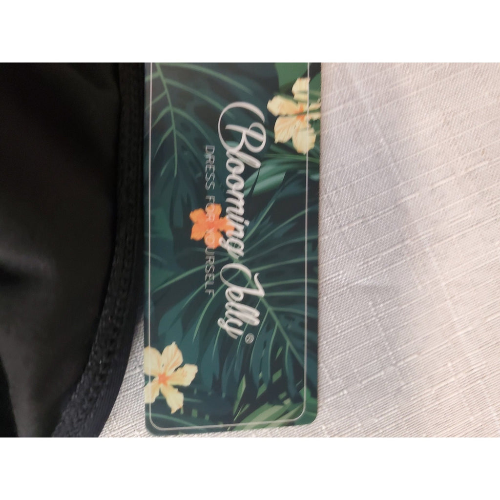 Blooming Jelly Womens High Waist Ruched Bikini Swimsuit Bottoms L Black NWT