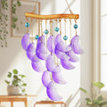 Crescent Moon Wind Chime Purple Blue Glass Bead Wooden Home Garden Outdoor Decor